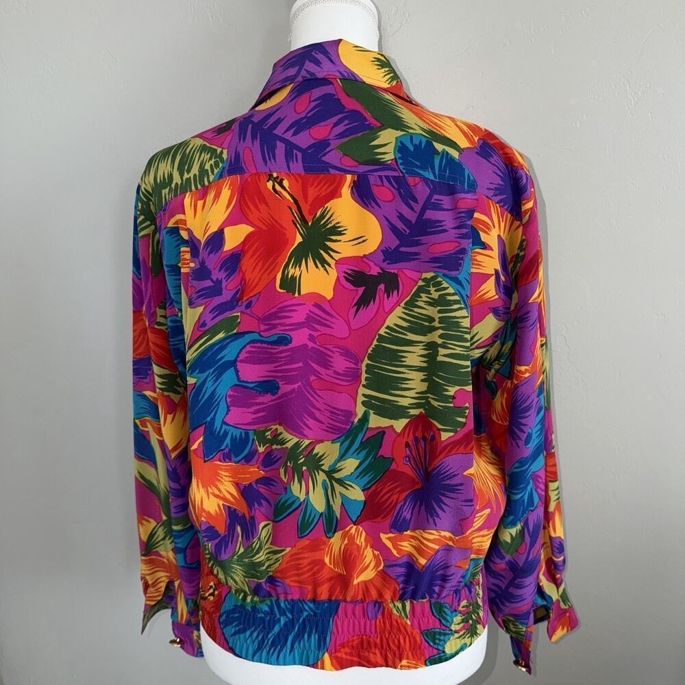Vintage Adam Douglas 100% Silk Women’s Jacket Blazer Retro Tropical Size S - Picture 4 of 9